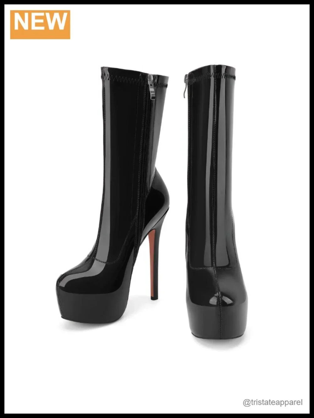 Women's Platform Stiletto High Heel Ankle Boots, Patent Faux Leather, Zipper